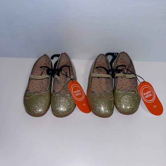 Lot of 2 NWT New Girls Wonder Nation Shoes, Size 11, Gold Dress Shoes Twins - Picture 2 of 7